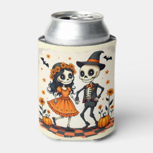 Niedliches Halloween Skeleton-Paar in Orange Dosenkühler