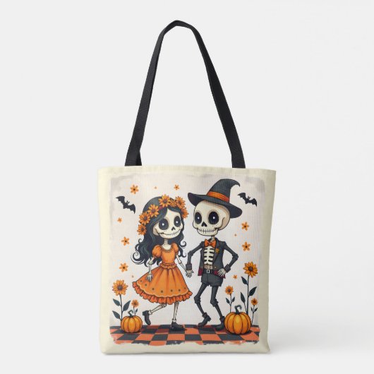 Niedliches Halloween Skeleton-Paar in Orange Tasche (Rückseite)