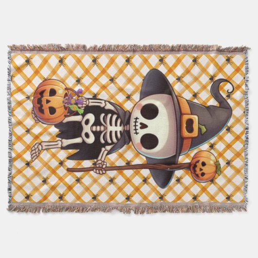 Niedliches Halloween-Skelett Decke (Vorderseite)