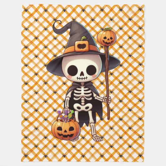 Niedliches Halloween-Skelett Fleecedecke (Vorderseite)