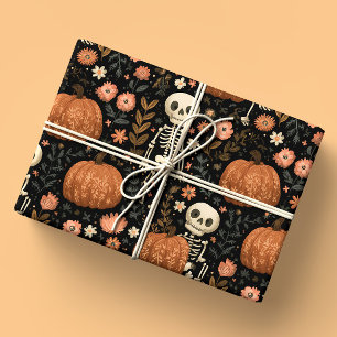 Niedliches Halloween-Skelett und Kürbismuster Geschenkpapier