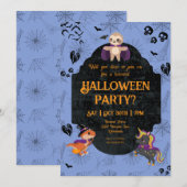 Niedliches Halloween-Sloth, Dino, Einhorn-Party Einladung (Vorne/Hinten)
