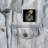 Niedliches Halloween Spuk Haus und kleine Hexe Button (Beispiel)
