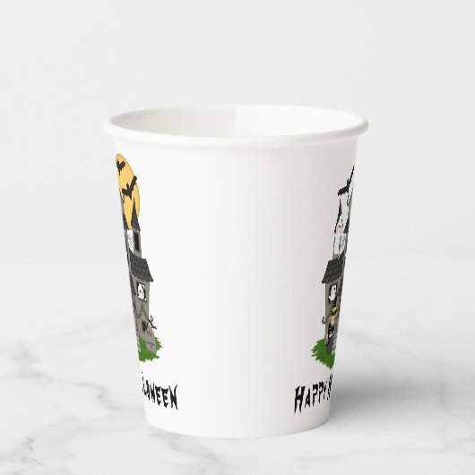 Niedliches Halloween Spuk Haus und kleine Hexe Pappbecher (Links)