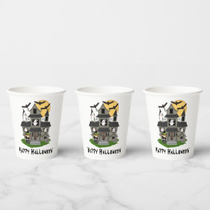 Niedliches Halloween Spuk Haus und kleine Hexe Pappbecher