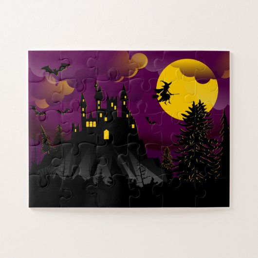 Niedliches Halloween Spuk Haus Vollmond Puzzle (Horizontal)
