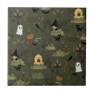 Niedliches Halloween-Spuk-Waldmuster Fliese