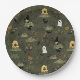 Niedliches Halloween-Spuk-Waldmuster Pappteller