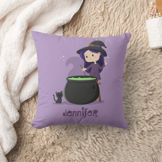 Niedliches Halloween Stirring Melting Pot Lila Kissen (Decke)