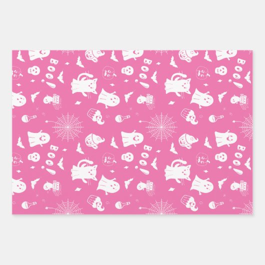 Niedliches Halloween-Streifenpapier Geschenkpapier Set (Vorderseite)