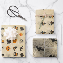 Niedliches Halloween-Themenmuster Geschenkpapier Set