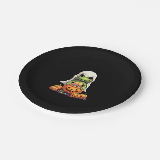 Niedliches Halloween Turtle Ghost mit Candy (1) Pappteller (Schrägansicht)