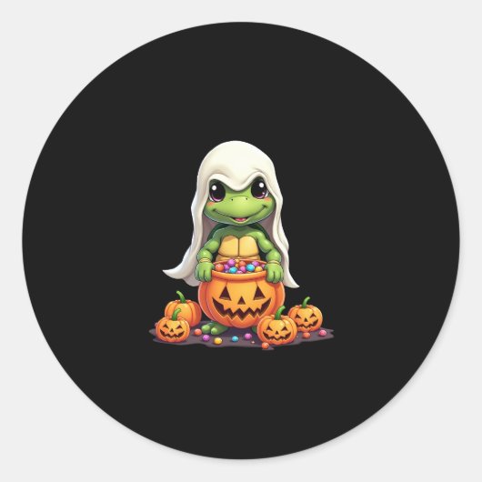 Niedliches Halloween Turtle Ghost mit Candy (1) Runder Aufkleber (Vorderseite)