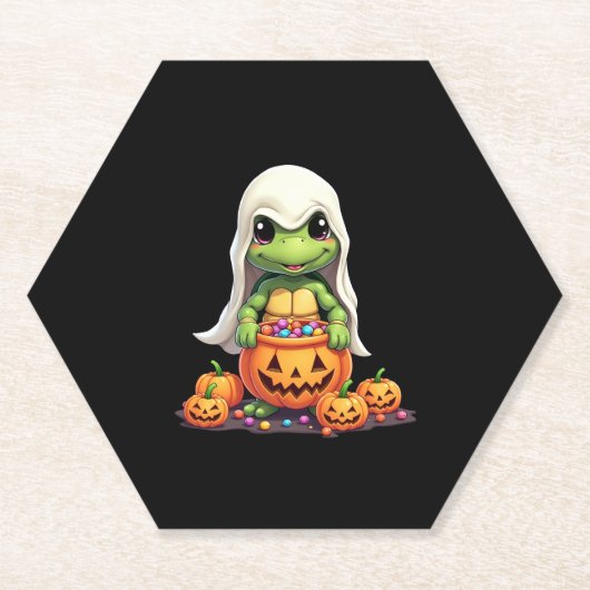 Niedliches Halloween Turtle Ghost mit Candy (1) Untersetzer (Vorderseite)