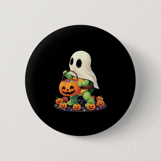 Niedliches Halloween Turtle Ghost mit Candy (2) Button (Vorderseite)