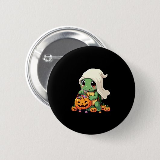 Niedliches Halloween Turtle Ghost mit Candy (3) Button (Vorne & Hinten)