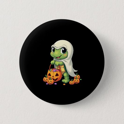 Niedliches Halloween Turtle Ghost mit Candy (4) Button (Vorderseite)