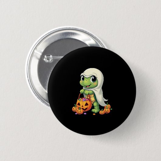 Niedliches Halloween Turtle Ghost mit Candy (4) Button (Vorne & Hinten)