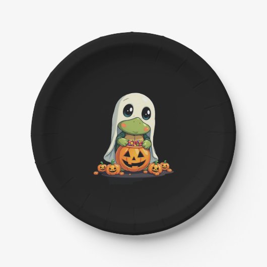 Niedliches Halloween Turtle Ghost mit Candy (5) Pappteller (Vorderseite)
