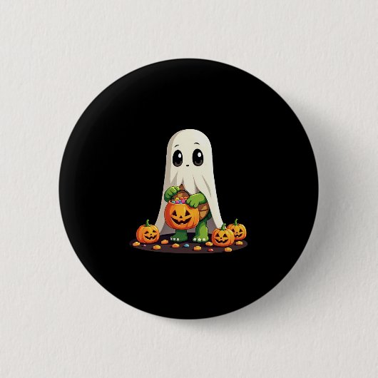 Niedliches Halloween Turtle Ghost mit Candy (6) Button (Vorderseite)