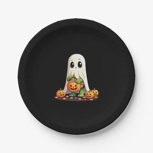 Niedliches Halloween Turtle Ghost mit Candy (6) Pappteller (Vorderseite)