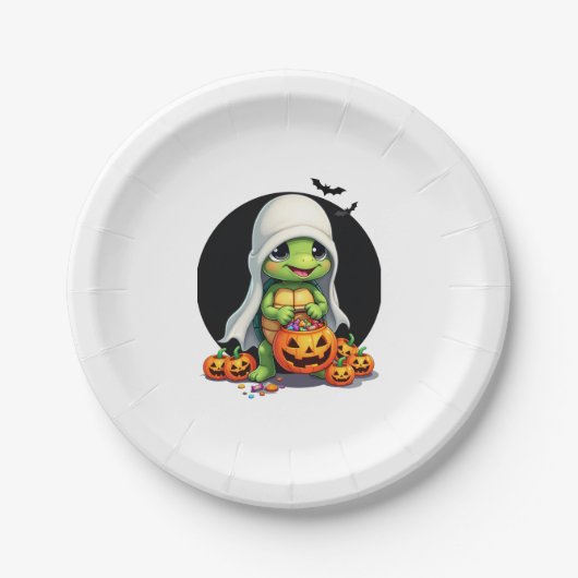 Niedliches Halloween Turtle Ghost mit Candy (7) Pappteller (Vorderseite)