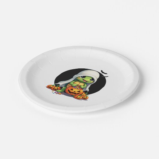 Niedliches Halloween Turtle Ghost mit Candy (7) Pappteller (Schrägansicht)