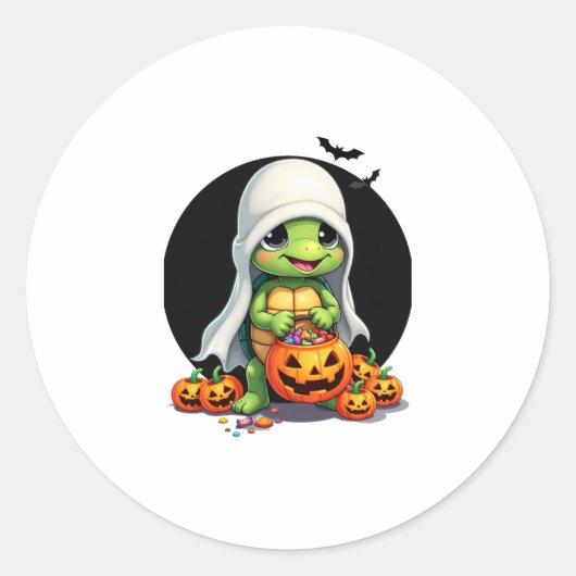 Niedliches Halloween Turtle Ghost mit Candy (7) Runder Aufkleber (Vorderseite)