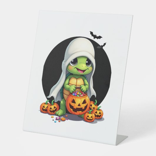 Niedliches Halloween Turtle Ghost mit Candy (7) Sockelschild (Vorderseite)