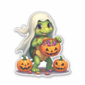 Niedliches Halloween Turtle Ghost mit Candy (8) Aufkleber (Vorderseite)
