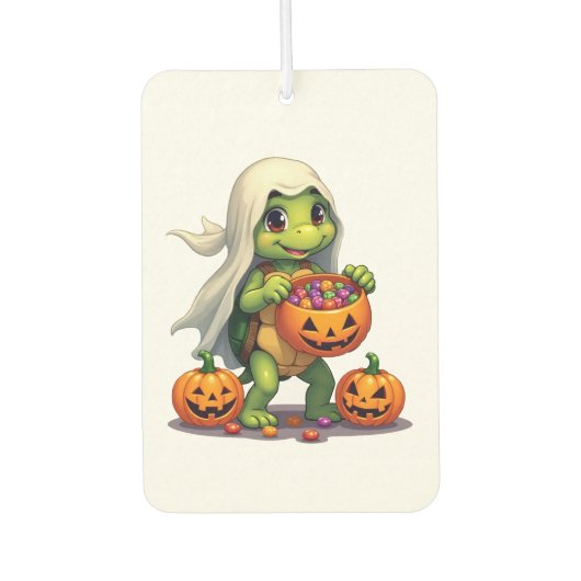 Niedliches Halloween Turtle Ghost mit Candy (8) Autolufterfrischer (Vorderseite)