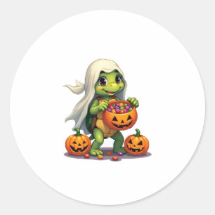 Niedliches Halloween Turtle Ghost mit Candy (8) Runder Aufkleber