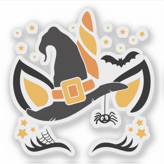 Niedliches Halloween Unicorn Hexenhutkleber Aufkleber (Vorderseite)