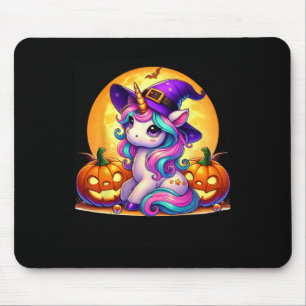 Niedliches Halloween Unicorn Hexenkürbis Mädchen F Mousepad