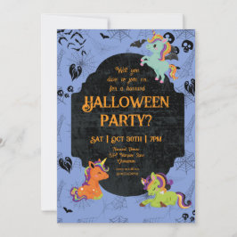 Niedliches Halloween Unicorns 2 Party Einladung