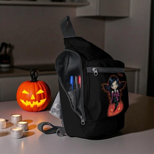 Niedliches Halloween-VampirGirl und Jack-o-Lantern Crossbody Bag