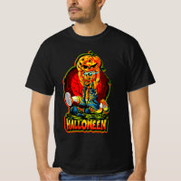 Niedliches Halloween-Zombie-Monster läuft mit Kürb