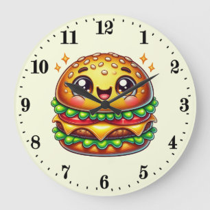 Niedliches Hamburger-Liebhaber Sandwich Große Wanduhr