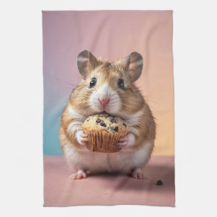 Niedliches Hamster mit Schokolade Chip Muffin Past Geschirrtuch