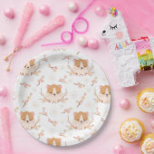 Niedliches Hamsterfoto und rosa Blume Muster Party Pappteller (Party)