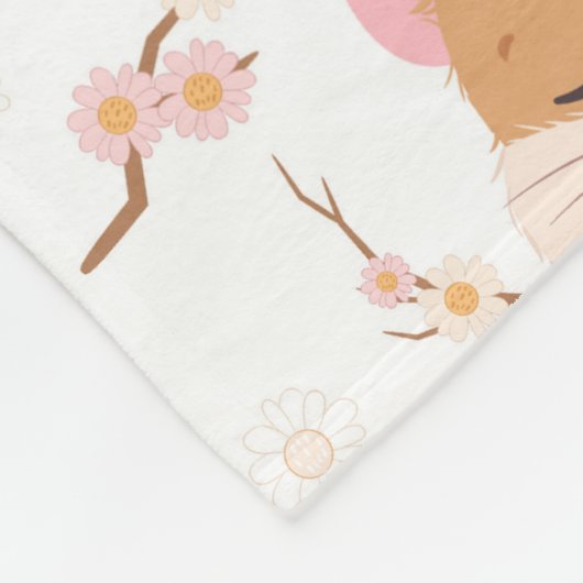 Niedliches Hamstergesicht und rosa Blume Muster Fleecedecke (Ecke)