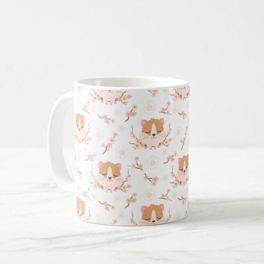 Niedliches Hamstergesicht und rosa Blume Muster Kaffeetasse (Vorderseite Links)