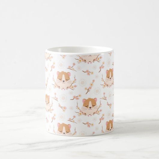 Niedliches Hamstergesicht und rosa Blume Muster Kaffeetasse (Mittel)