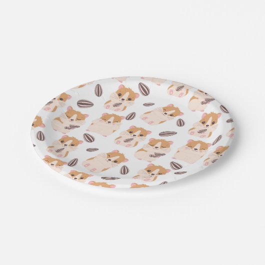 Niedliches Hamstergesicht und Saatmuster Geburtsta Pappteller (Schrägansicht)