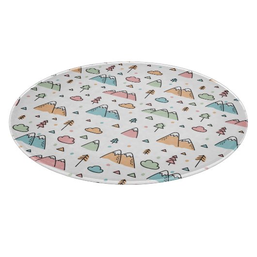 Niedliches Handgezeichnetes Bergszenen-Muster Schneidebrett (Ecke)