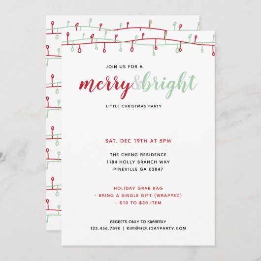 Niedliches handgezeichnetes Party Red & Green Chri Einladung (Vorne/Hinten)