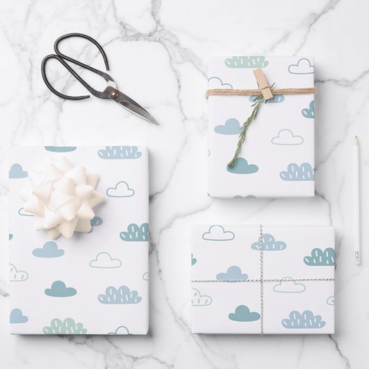 Niedliches handgezogenes Wolkenmuster Geschenkpapier Set (Vorderseite)