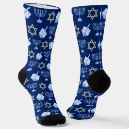 Niedliches Hanukkah Dreidel Menorah Muster Blau Go Socken