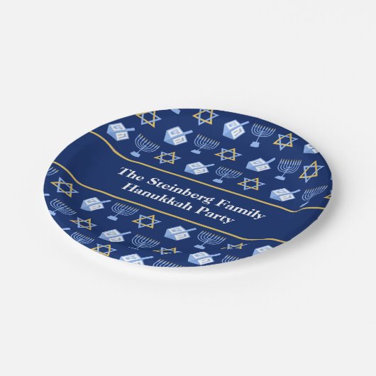 Niedliches Hanukkah Dreidel Menorah Muster kundens Pappteller (Schrägansicht)