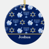 Niedliches Hanukkah Muster Blue Monogram Holiday Keramik Ornament (Vorne)